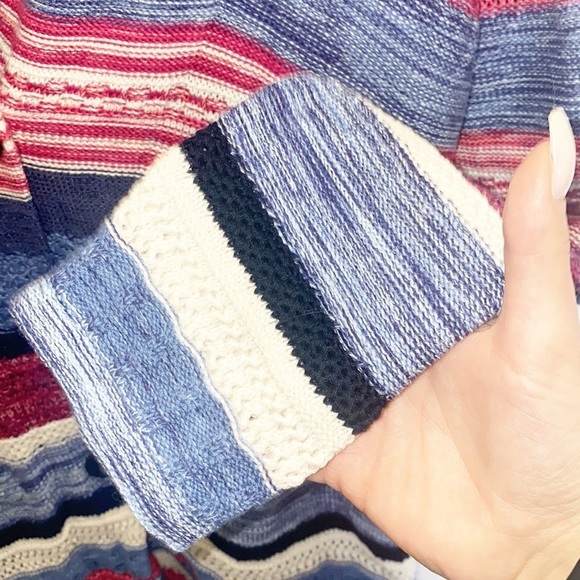 J. Jill Red Blue White Striped Knit Cotton Linen Blend Duster Button Cardigan - Picture 4 of 13